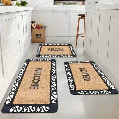 Chery Life Rectangular Printed Floor Mat, Elegant Welcome Mat For Home Entryway, Non-Slip Backing,15.7x23.6"+17.7x47"