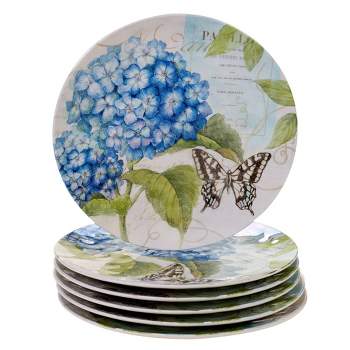 11" 6pk Melamine Hydrangea Garden Dinner Plates Blue/Purple - Certified International