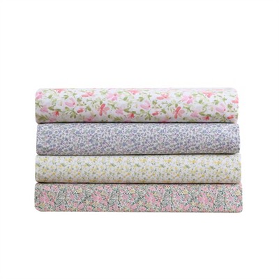 King White Cotton Percale Sheet Set with Floral Print