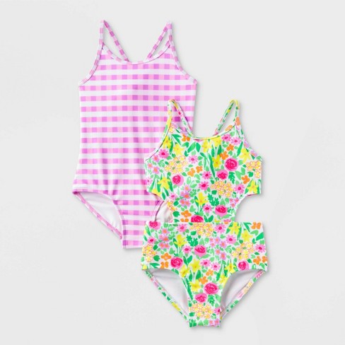 Girls' Gingham Check One Piece Swimsuit - Cat & Jack™ Green Xl Plus : Target