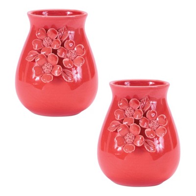 Stoneware Vase with Floral Accent