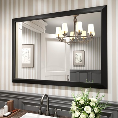 Apmir High-Strength Tempered Glass and Aluminum Alloy Framed French Cleat Mounted Wall Decor Mirror in matte black with 5-Year Warranty