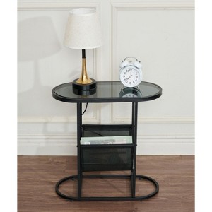 Glass Oval Small Side Tables with Magazines Organizer Storage Space for Living Room and Small Space  - The Pop Home - 1 of 4
