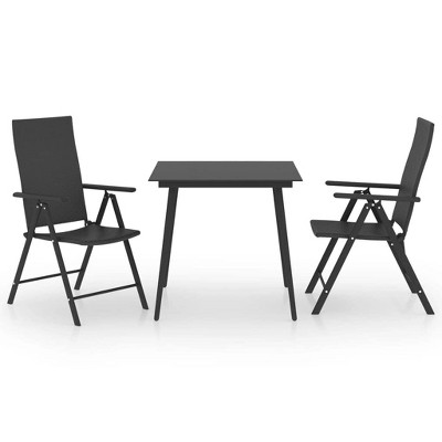 vidaXL 3 Piece Patio Dining Set - PE Rattan Aluminum Outdoor Furniture - Weather-Resistant with Easy-to-Clean Glass Tabletop and Reclining Chairs