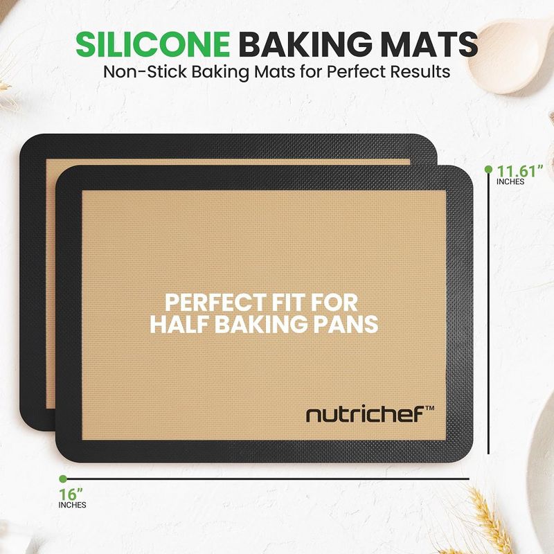 Nutrichef 2 - Pc Silicone Baking Mats - Brown & Black, 2 of 8