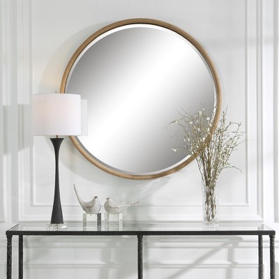 Ranchero Brown Wood Round Mirror with Natural Rope