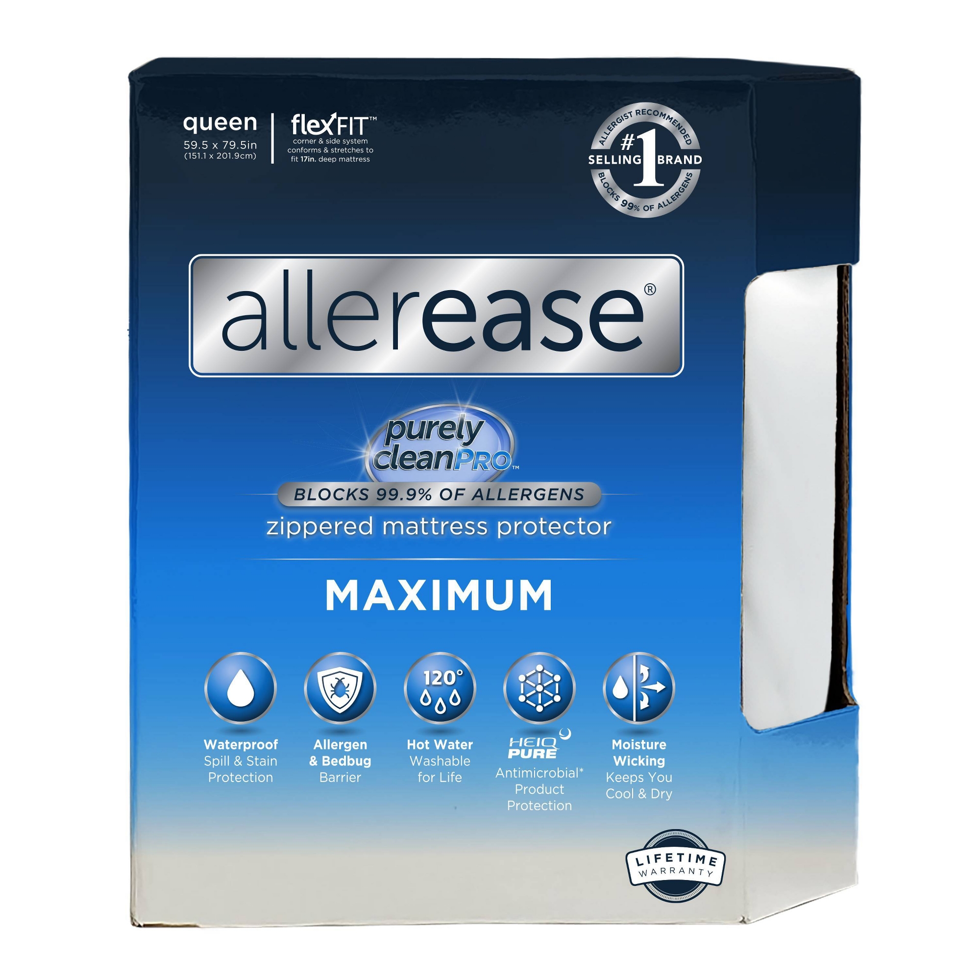 Allerease Maximum Queen Waterproof Allergy and Bedbug Protection Zippered Mattress Protector : Hypoallergenic Bed Encasement Cover