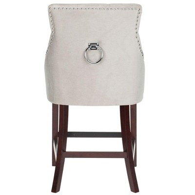 Gray Velvet Tufted Wing Back Counter Stools with Wood Frame, Set of 2