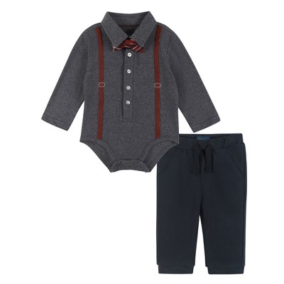 Image of Andy & Evan Infant Boys Suspender Shirtzie And Jogger Set Blue, Size 0-3 Months