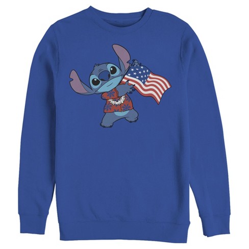 Men's Lilo & Stitch Tropical American Flag Sweatshirt - Royal Blue