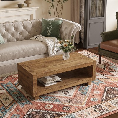 47.2" Rectangular Coffee Table with Storage Shelf,Modern MDF Mid-Century Minimalist Center Table for Living Room-Baofuwish