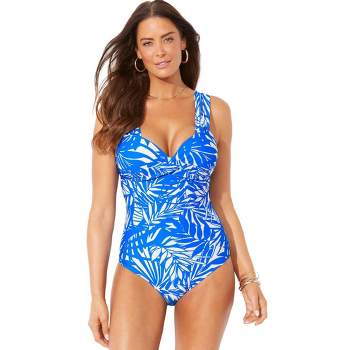 Swimsuits For All Women's Plus Size Chlorine Resistant H-back Sarong Front One  Piece Swimsuit, 16 - Blue Poppies : Target