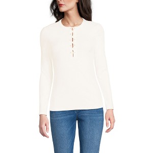 Lands' End Women's Polished Rib Tie Henley Top - 1 of 3