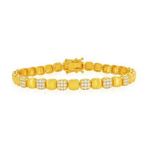 Bella Silver Sterling Silver, Polished & CZ Square Bracelet - Gold Plated - Gold - 7.25 Inch - 1 of 2