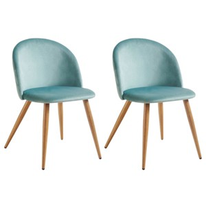 FurnitureR Upholstered Velvet Dining Chair Mid Back Armless with Wood Legs for Home Kitchen Bedroom Living Room, Set of 2, AQUA - 1 of 4