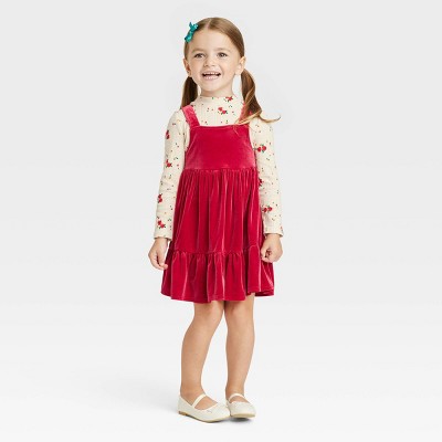 Toddler Girls' Floral Long Sleeve Top & Velour Tiered Skirtall Set - Cat & Jack™