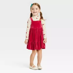 Toddler Girls' Floral Long Sleeve Top & Velour Tiered Skirtall Set - Cat & Jack™