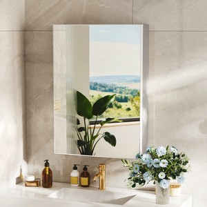 ARTLOGE 50x70cm Silver Mirror Medicine Cabinet Single Door Embedded/Surface Mounted Bathroom Cabinet W/ Storage Rack and Silent Hinge - 1 of 4