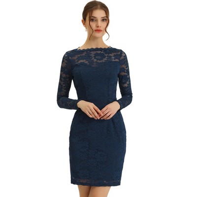 Allegra K Women's Elegant Lace Boat Neck Cocktail Bodycon Pencil Dress