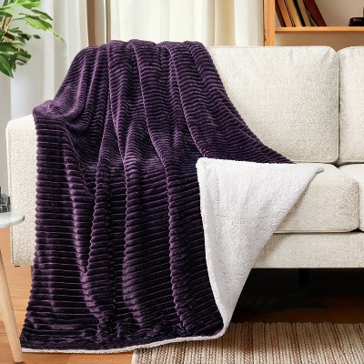 Purple Reversible Sherpa Fleece Throw Blanket