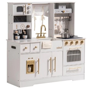 ROBOTIME Play Food and Toy Kitchens, Play Kitchen Playset with Wash Basin and Ice Maker, for Children's Gift, White, 38"*14.2"*39.8" - 1 of 4