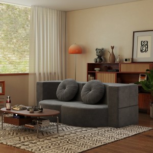 ORRD Modern Corduroy Floor Sofa Bed with 2 Pillows, Convertible Full-Size Folding Mattress, No Assembly, Orange - 1 of 4