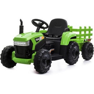Sandinrayli Kids Electric Ride On Toy Tractor 12V Battery Powered Ride On Car with Trailer - 1 of 2