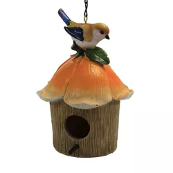 Home & Garden 8.0" Birdhouse With Flower And Bird Orange Clean Out Hole Transpac  -  Bird And Insect Houses
