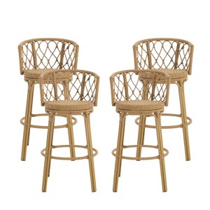 Christopher Knight Home Solstice Outdoor Boho Metal and Ratton Barstools, Brown - 1 of 4