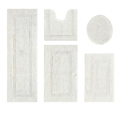 Lux Premium 100% Cotton Tufted Solid Reversible 5 PC Bath Rug Set – Ultra-Soft, Water-Absorbent, Durable, Machine Washable Bathroom Rug