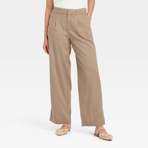 Women's High-Rise Linen Pleated Front Straight Trousers - A New Day™ - 1 of 3