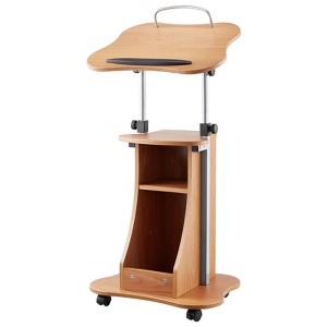 VEVOR Podium Stand, 43-Inch Wooden Lectern, Portable Laptop Desk with Lockable Wheels, Adjustable Height and Angle, Brown - 1 of 4