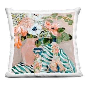 Stupell Industries Rosy Florals with Stripes Indoor Decorative Throw Pillow, 18 x 18 - 1 of 3
