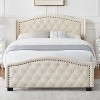 Upholstered Platform Bed Frame,Metal Bed Frame with Velvet Button Tufting and Nailhead, Arched Bed Tailboard,Embellished Wing Back Headboard - 3 of 4