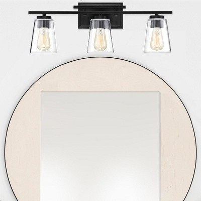 Calhoun Black 3-Light Vanity Fixture with Clear Glass Shades