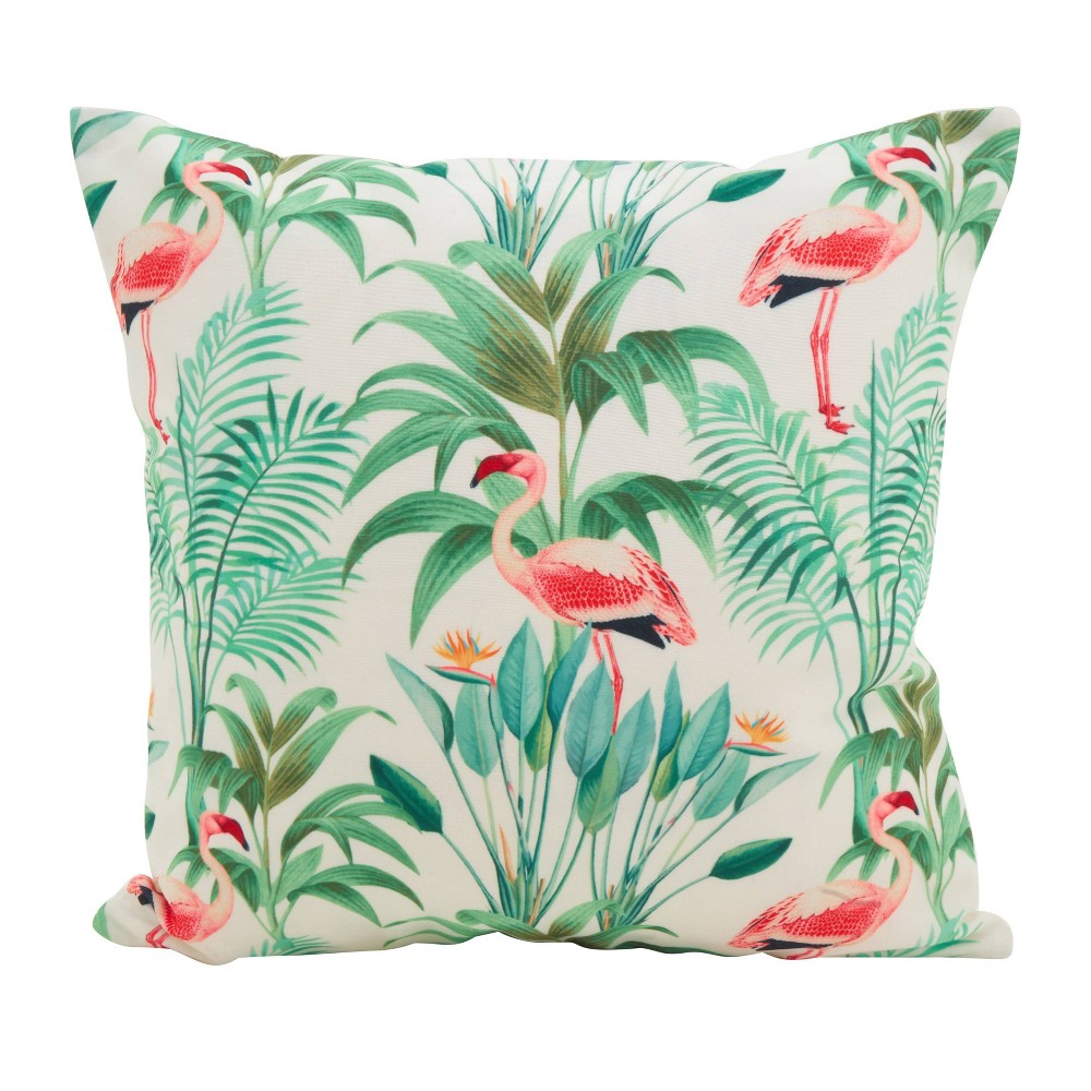 Photos - Pillow 18"x18" Flamingo Bloom Statement Poly Filled Throw  Green - Saro Lif