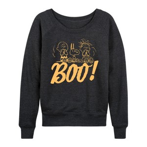 Women's - Peanuts - Boo Lightweight French Terry Wide Neck Long Sleeve Shirt - 1 of 4
