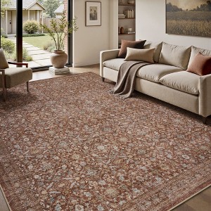 MontVoo Washable Non-Slip Vintage-Inspired Area Rug Rust - 1 of 4