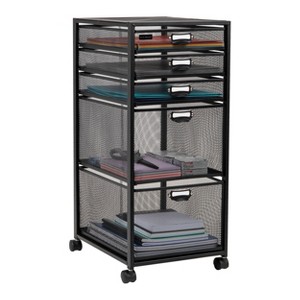 MIND READER Rolling File Cabinet with Drawers [5 Drawers](BLACK MESH) - 1 of 4
