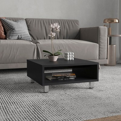 FURNIinspire Coffee Tables Modern Square Coffee Table, Side Table, Living Sofa Table With Open Storage For Home, Office, Black, 23.6"*23.6"*10.6"