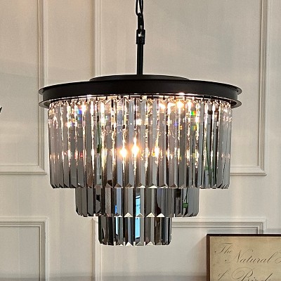 ALOADECOR 6-Lights Modern 3-Tier Round Crystal Fringe Chandelier