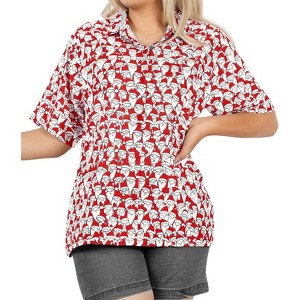 LA LEELA Women's Beach Funny Santa Claus Party Button Down Shirt Blouse Short Sleeve Tops Hawaiian Christmas Tree for Women - 1 of 4