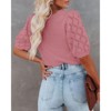 Womens Short Sleeve Lightweight Sweaters Crewneck Knit Pullover Tops with Crochet Sleeve Casual Crochet Blouse Shirt for Spring, Summer - 2 of 4