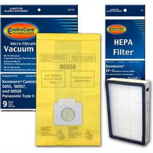 Envirocare Kenmore Mircrofiltration Canister Vacuum Bags - 50558, 5055, 50557 9pk (9 Bags & 1 EF2 Filter) - 1 of 4