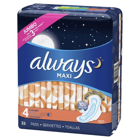 Always Maxi Overnight Pads With Wings Size 4 Unscented 33ct : Target