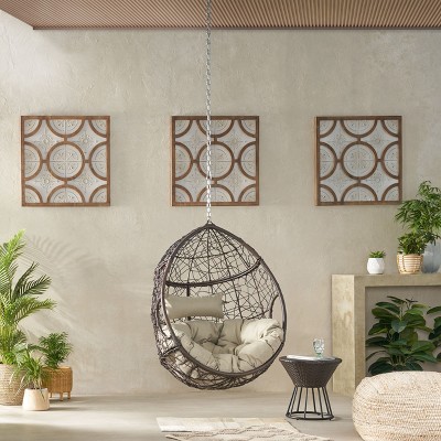 Maggift Patio Accent Chairs, No Stand Hanging Basket Chair, Outdoor Rattan Hammock with Cushion for Lawns and Gardens, Brown, 37"*24.75"*46"