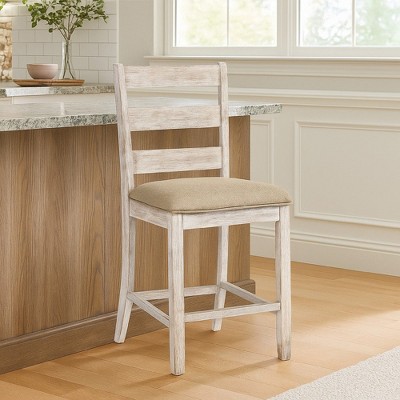 Royal Hampton Barstool Chair Set of 2 | Padded Seats and Ladderbacks | Dual Tone Weathered White Brown