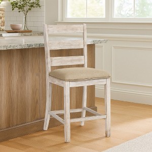 Royal Hampton Barstool Chair Set of 2 | Padded Seats and Ladderbacks | Dual Tone Weathered White Brown - 1 of 4