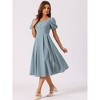 Allegra K Women's Plaid Summer Pleated Back Button Decor Puff Sleeve Maxi Dress - 4 of 4