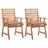 vidaXL Patio Chair Set of 2 Brown Solid Acacia wood, polyester Standard - 2 of 4